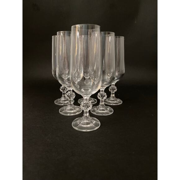 Set of 6 Claudia Crystal Champagne Flutes | 1980s Faceted Ball Stem Glasses - Picture 5 of 5